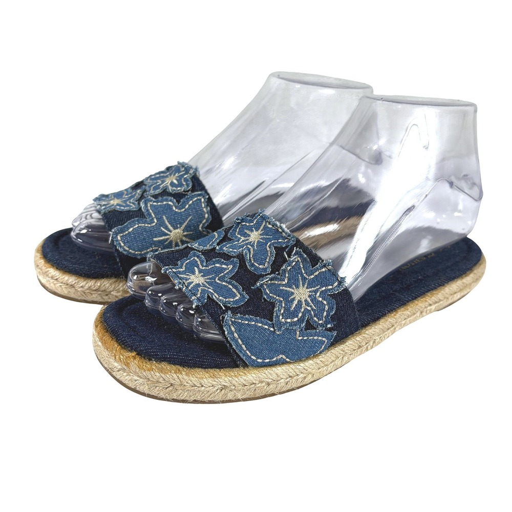 Cushion Walk by Avon Denim Floral Slide Sandals Espadrille Flats Blue Womens